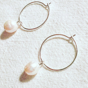 Single Freshwater Pearl Silver Hoop Earrings